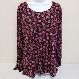Apostrophe Floral Long Sleeve Womens Top Size 16W-18W